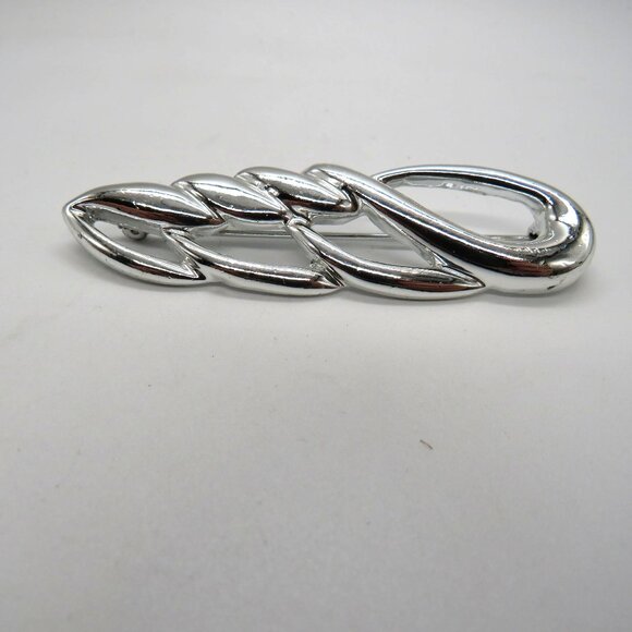 Vintage Leaf Brooch Silver Tone Loopy Braid Scarf Lapel Coat Pin - Picture 2 of 12